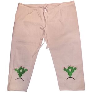 Beige Capri Pants with Cactus Embroidery Size 8 Traditional Mexican Women